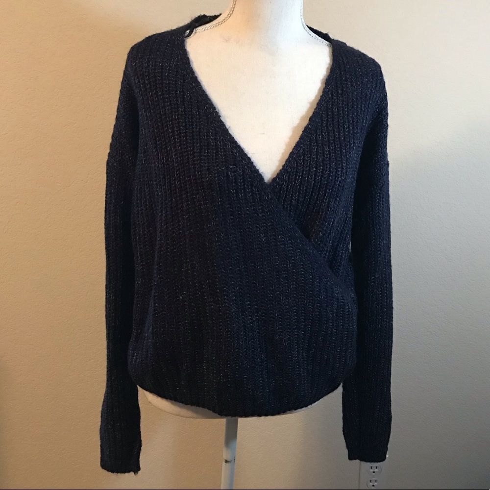 Wrap front knit sweater